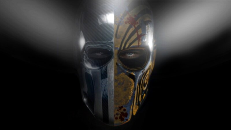 masked figure with dual-toned mask