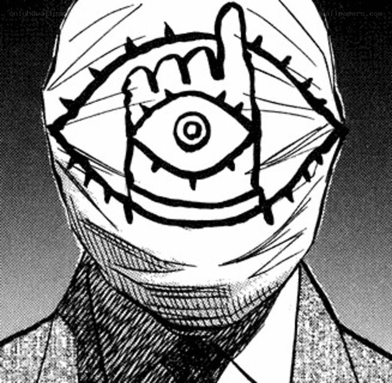 masked figure with eye symbol