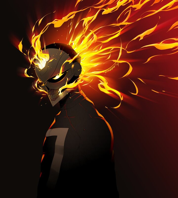 Masked Figure with Flames — Black