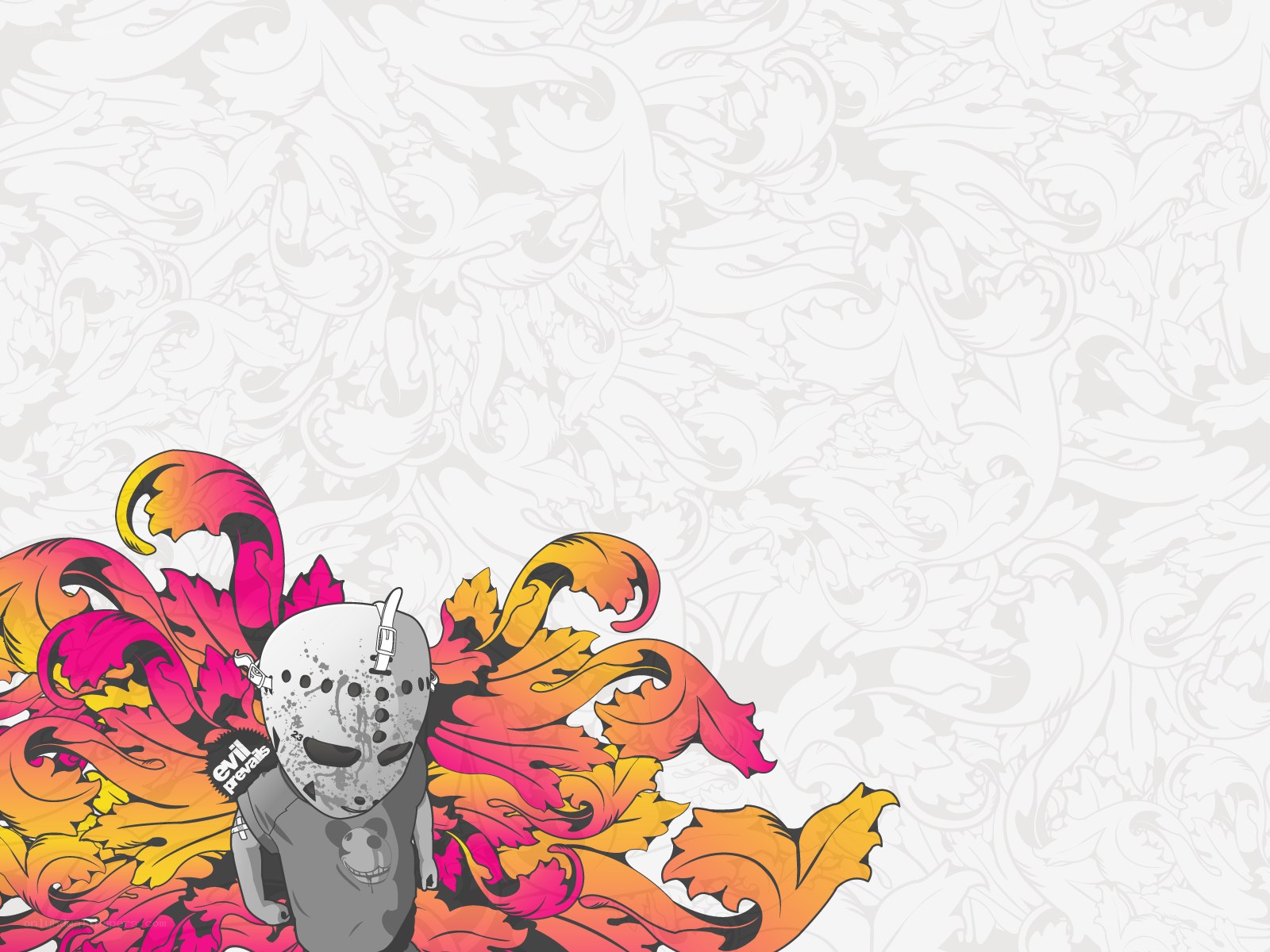 masked figure with floral design