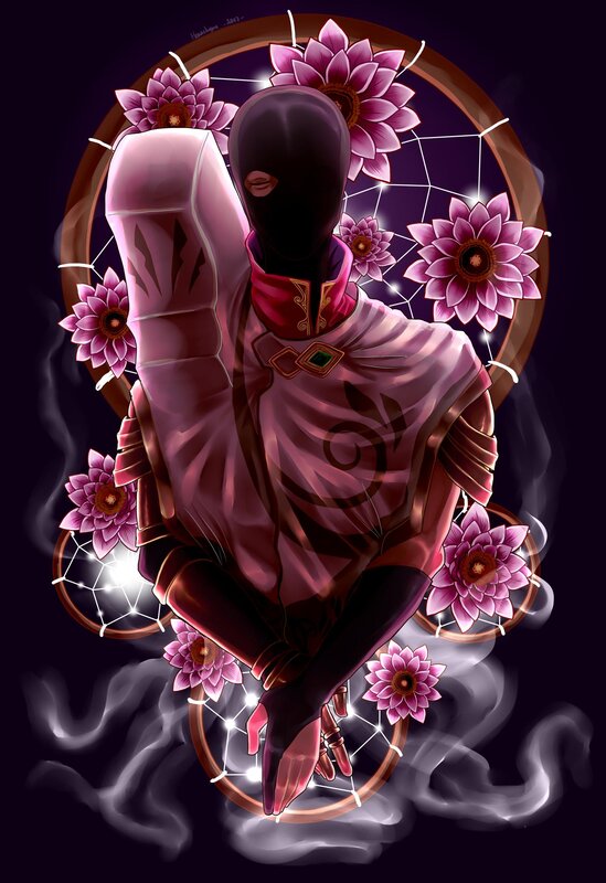 Masked Figure with Flowers
