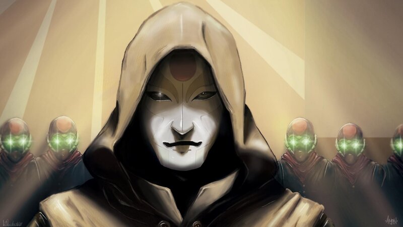 Masked Figure with Followers — White