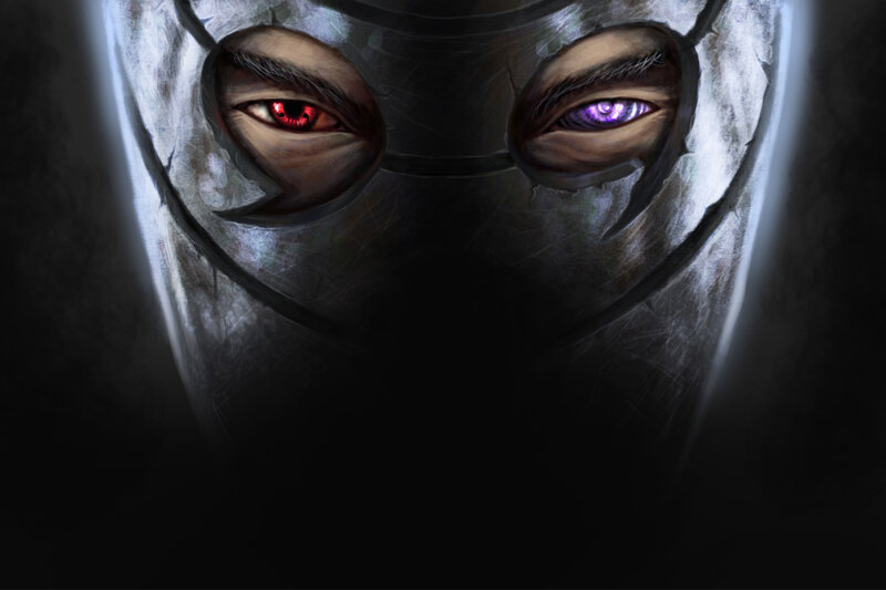 Masked Figure with Glowing Eyes — Black, Dark