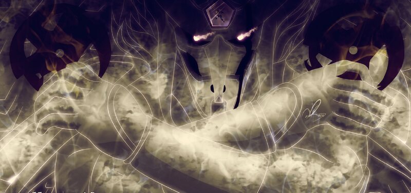 Masked Figure with Glowing Eyes — Black, Dramatic