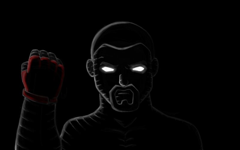 Masked Figure with Glowing Eyes — Black