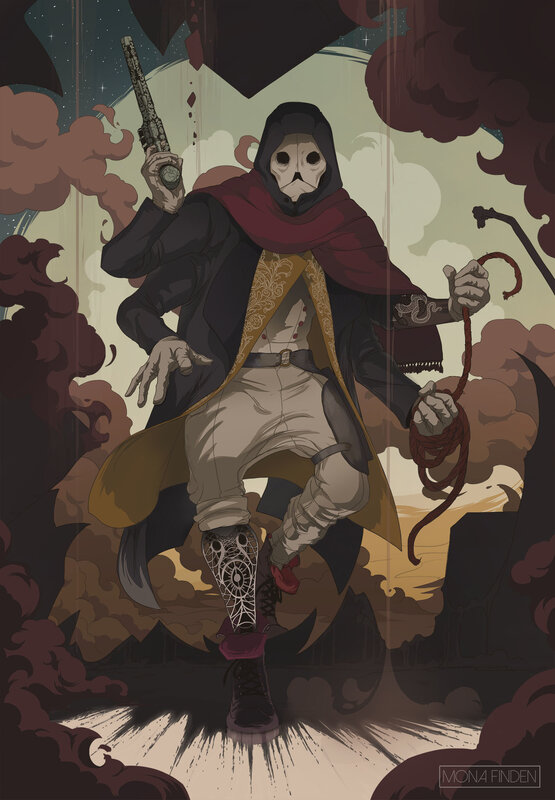Masked Figure with Gun — Black, Dramatic, Night