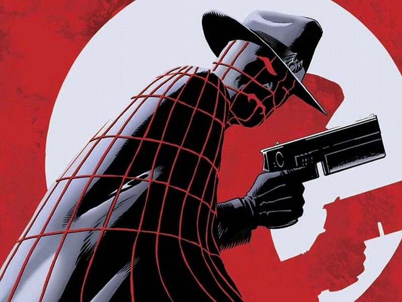 Masked Figure with Gun — Red, Dramatic, Comic