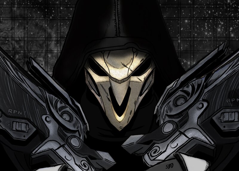 Masked Figure with Guns — Black, Dramatic, Night