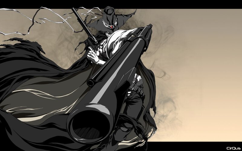 Masked Figure with Guns — Black, Dramatic