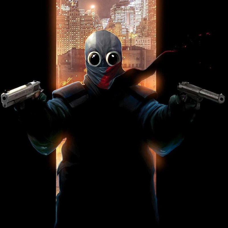Masked Figure with Guns — Black