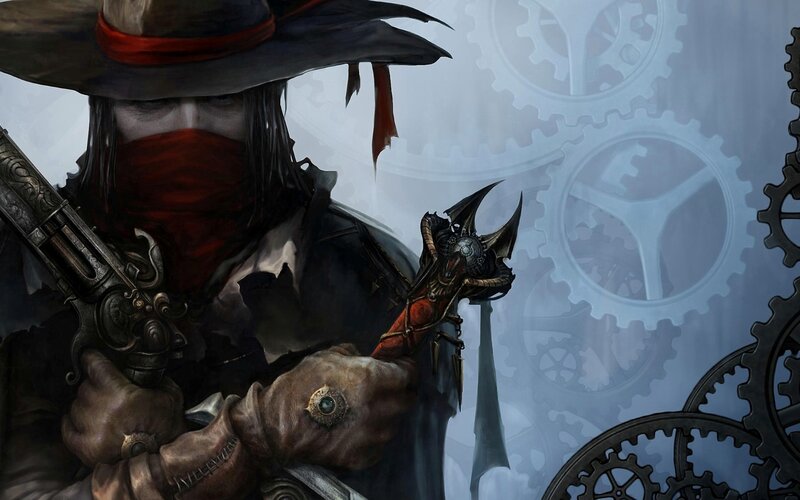 Masked Figure with Guns — Gray