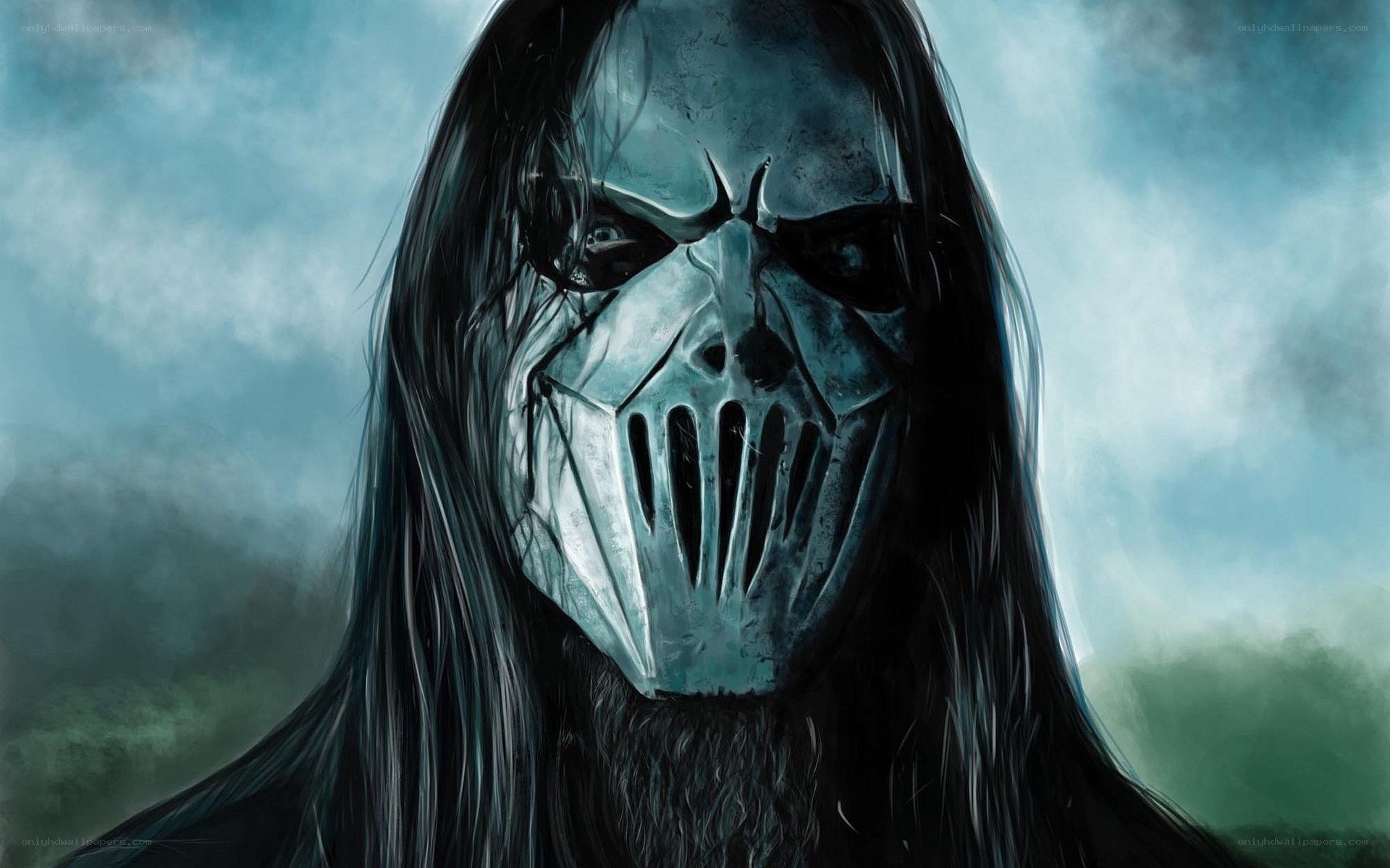 masked figure with long hair