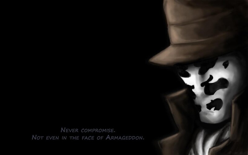 masked figure with quote