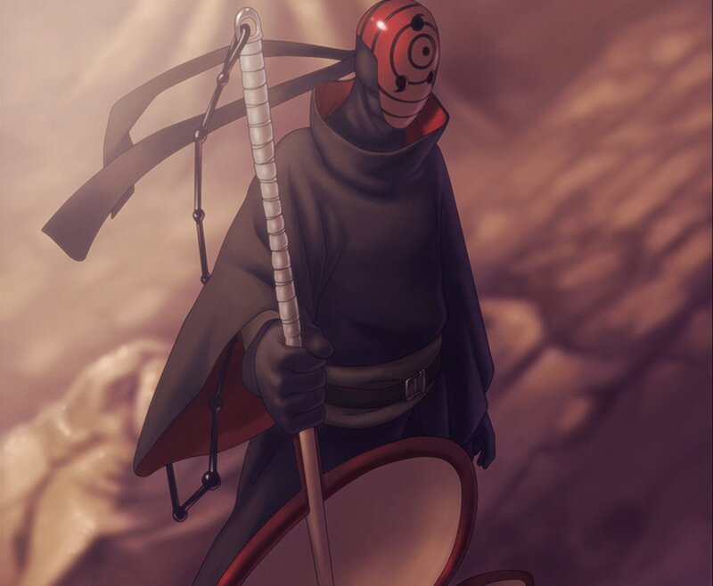 Masked Figure with Staff — Red