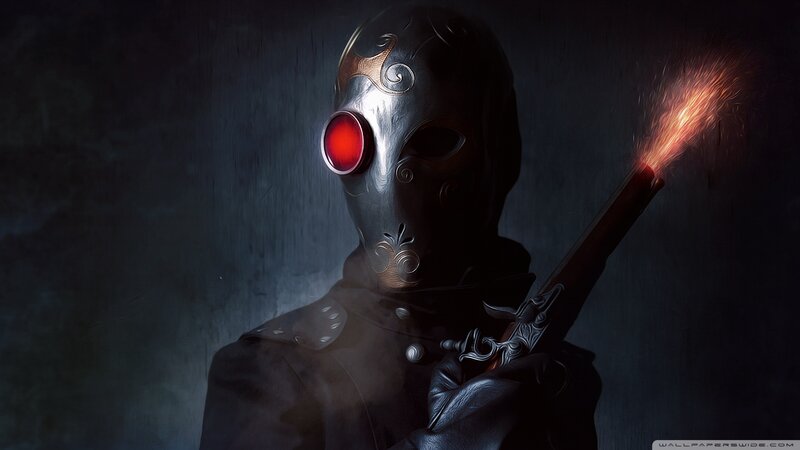 Masked Figure with Torch