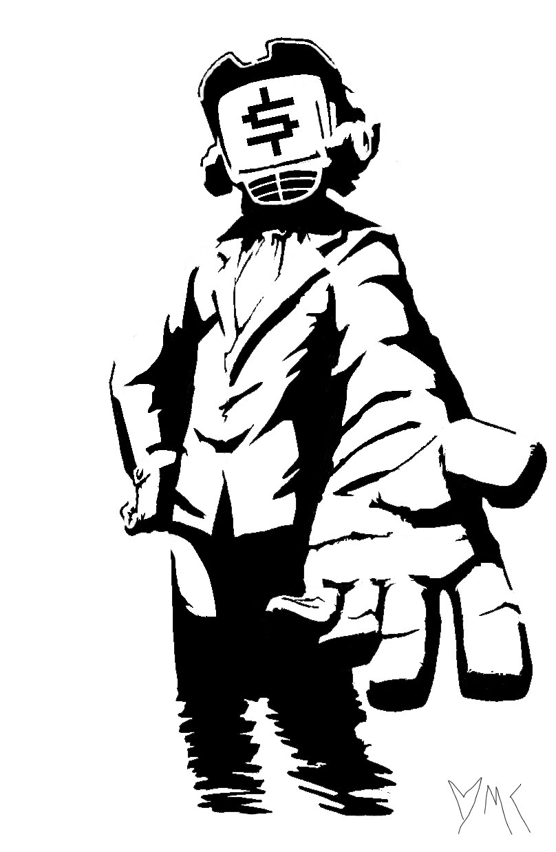 masked figure with weapon