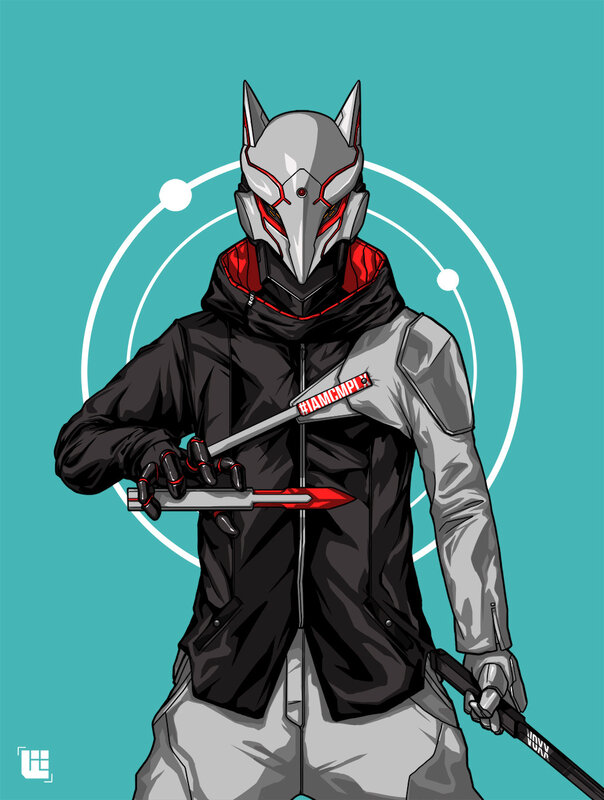 Masked Figure with Weapon — Teal
