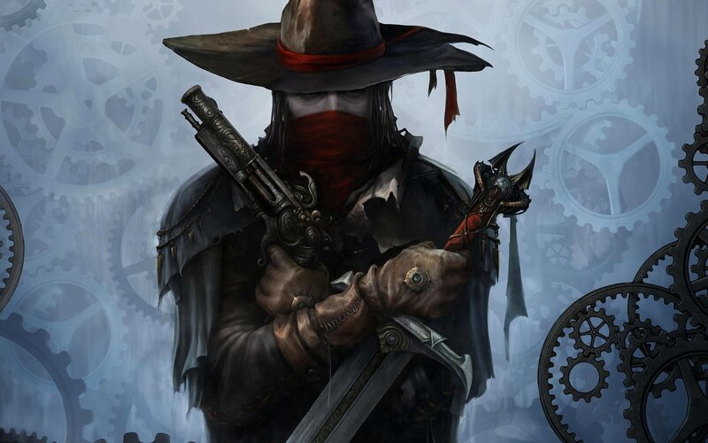 Masked Figure with Weapons — Gray
