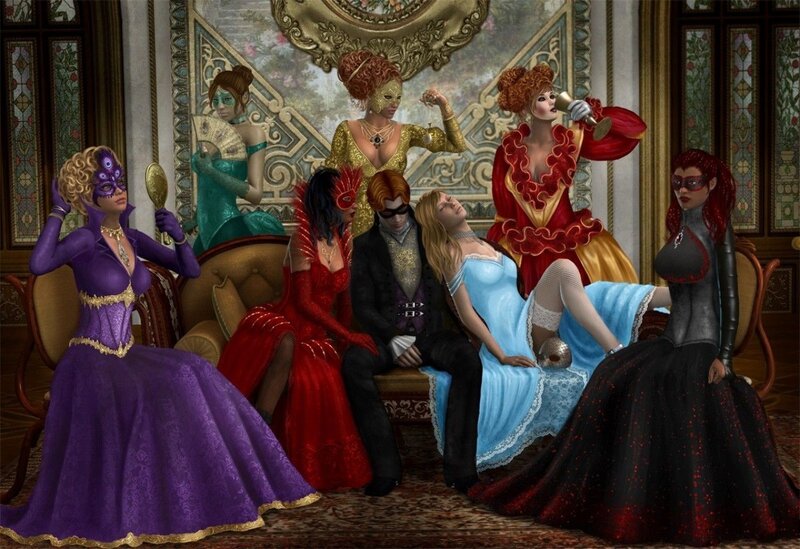 Masked Figures at a Masquerade