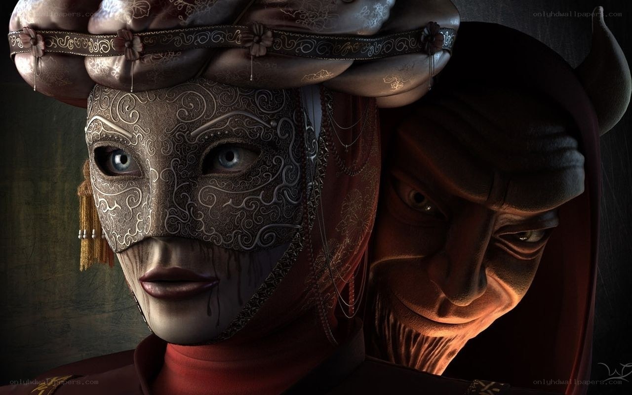 Masked figures in dark fantasy