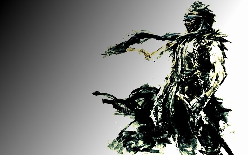 Masked Warrior Figure — Black, Dramatic, Digital Art, Sword