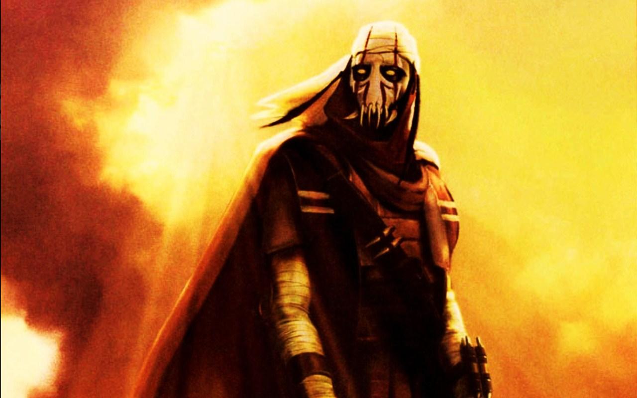 masked warrior in fiery landscape