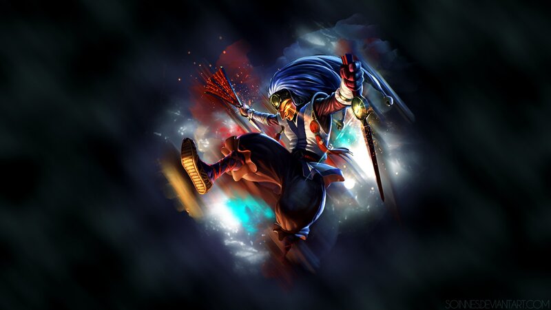 Masked Warrior in Motion — Blue, Dramatic