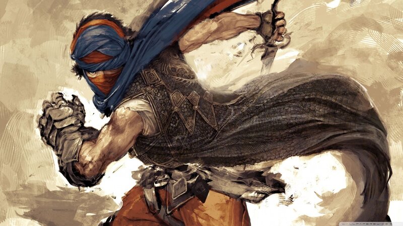 Masked Warrior in Motion — Brown, Dramatic