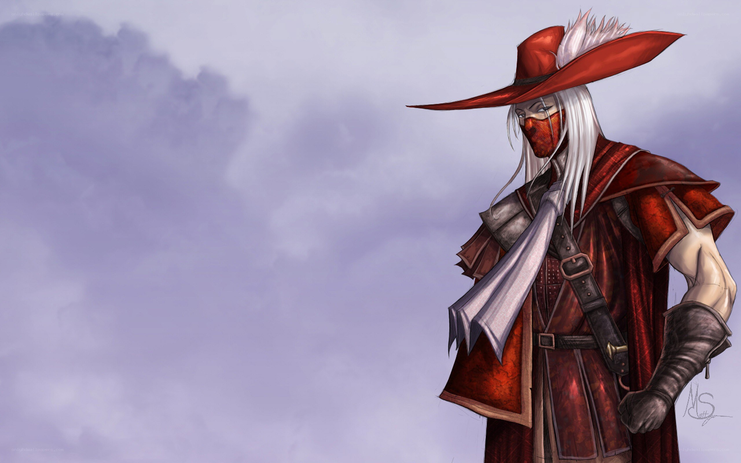 masked warrior in red cloak