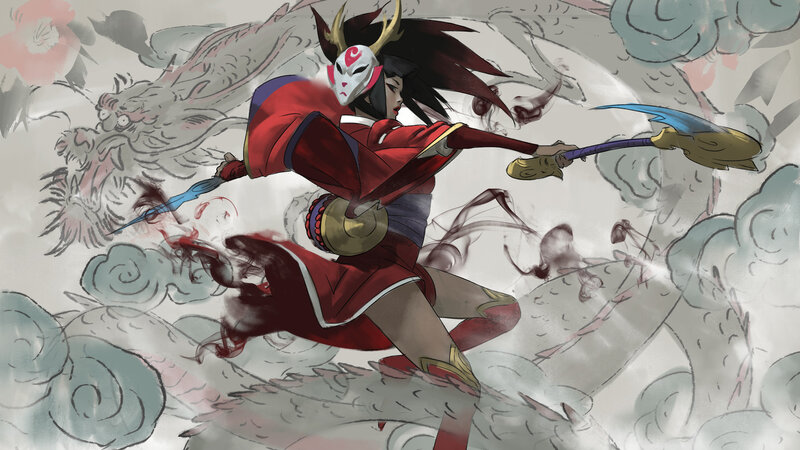 Masked Warrior in Red — Dramatic