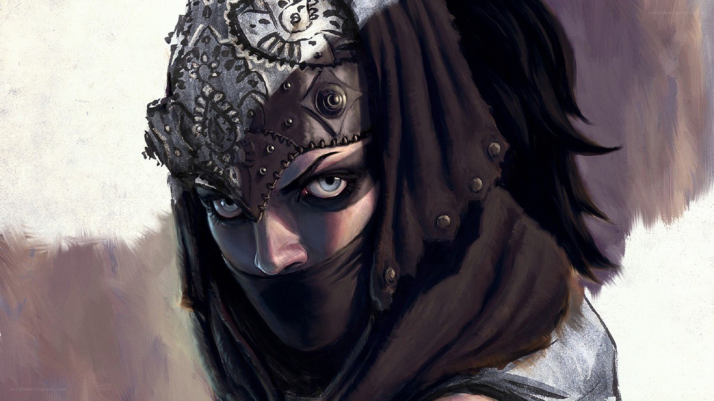 masked warrior with blue eyes