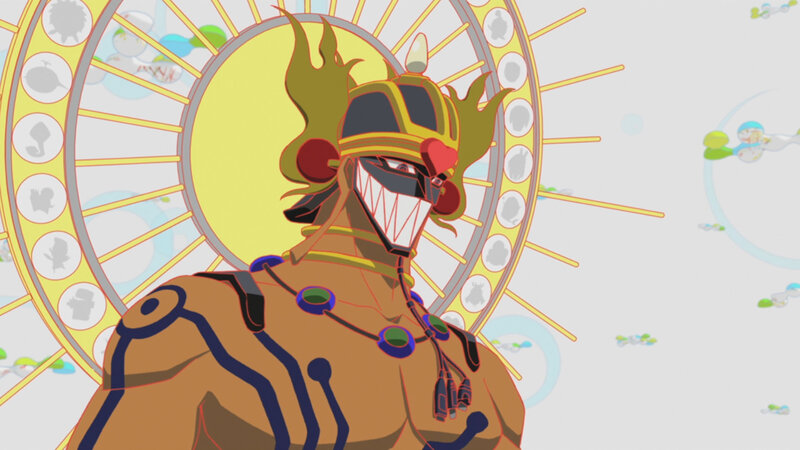 masked warrior with sun emblem
