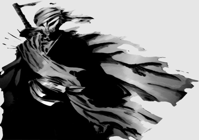 Masked Warrior with Sword — Black, Dramatic, Manga, Cloak