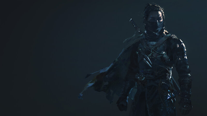 Masked Warrior with Sword — Black, Dramatic, Night, 3d Render