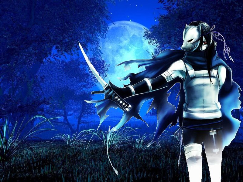 Masked Warrior with Sword — Blue