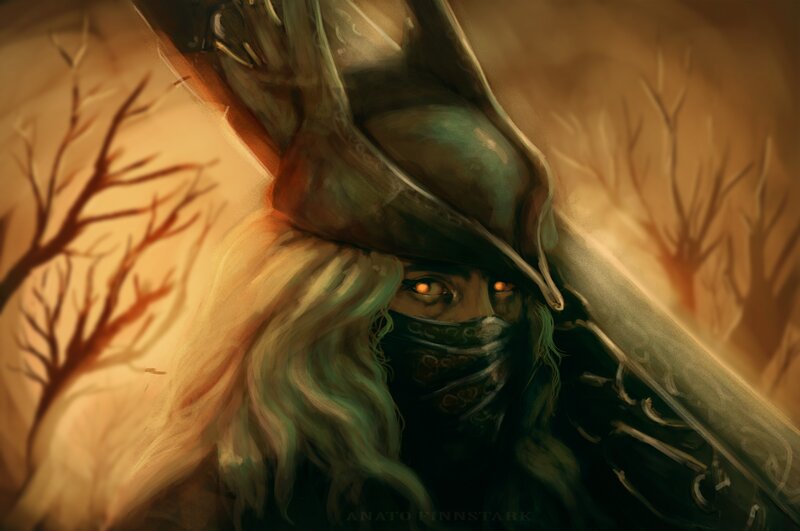 Masked Warrior with Sword — Brown, Dramatic