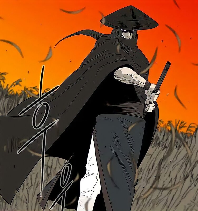 Masked Warrior with Sword — Orange, Dramatic, Sunset