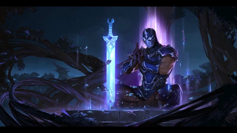 Masked Warrior with Sword — Purple, Dramatic, Night