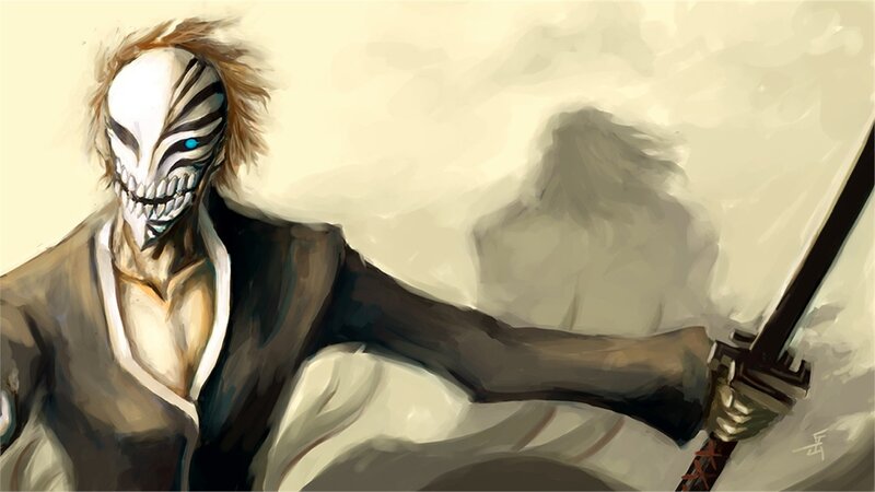 Masked Warrior with Sword — White, Dramatic, Digital Art