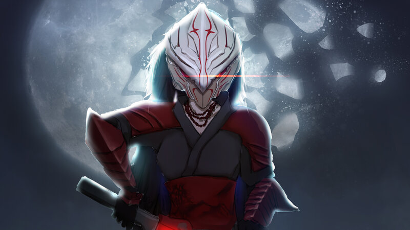 Masked Warrior with Sword — White, Dramatic