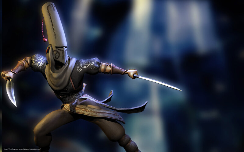 Masked Warrior with Swords — Blue