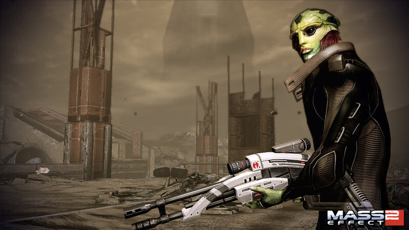 Mass Effect 2 character in ruined city