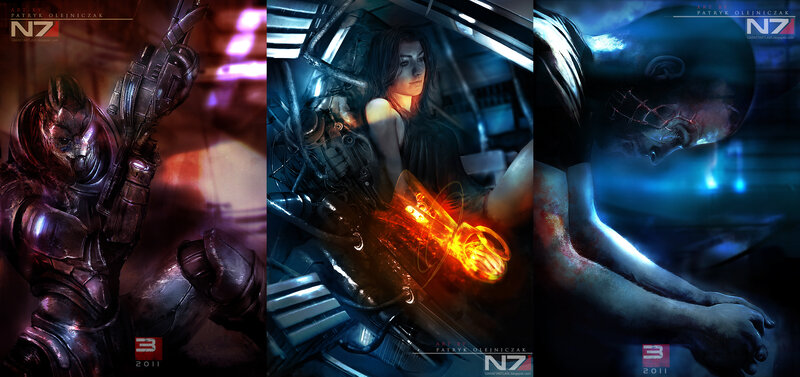 Mass Effect character art triptych