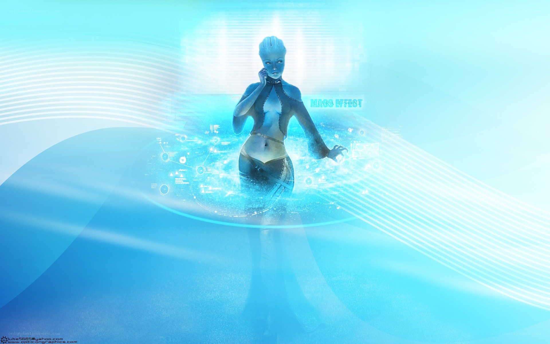 Mass Effect character in blue light