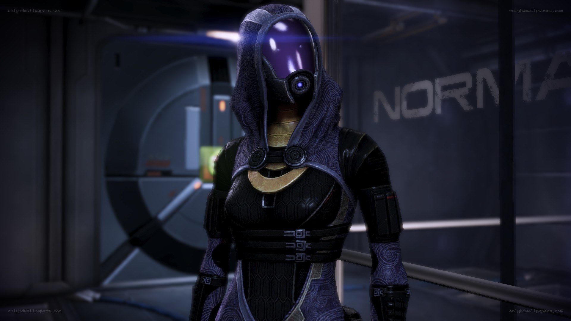 Mass Effect character in hooded armor