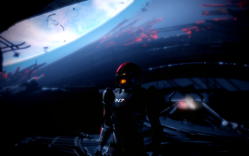 Mass Effect character on a damaged ship