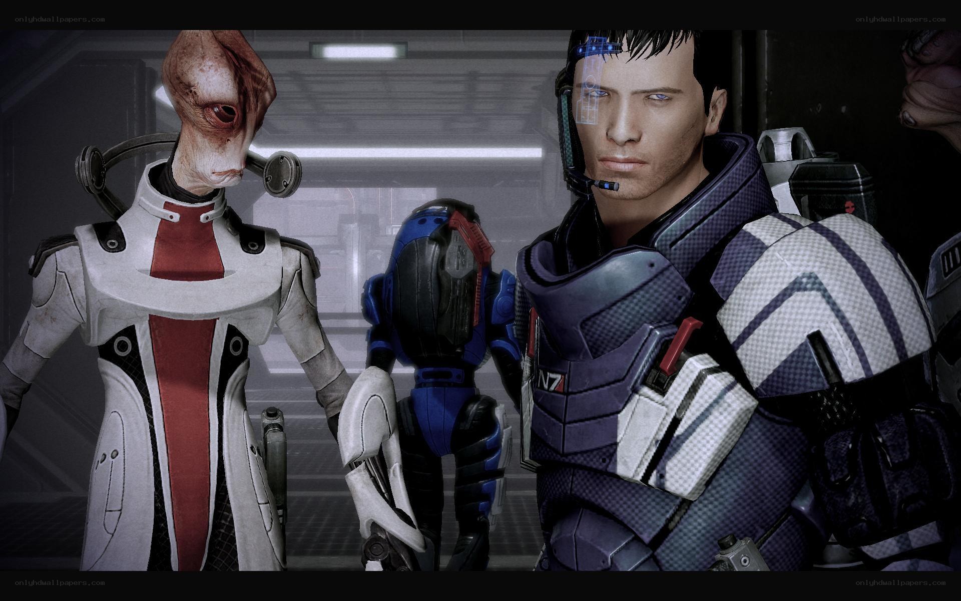 Mass Effect characters in a corridor