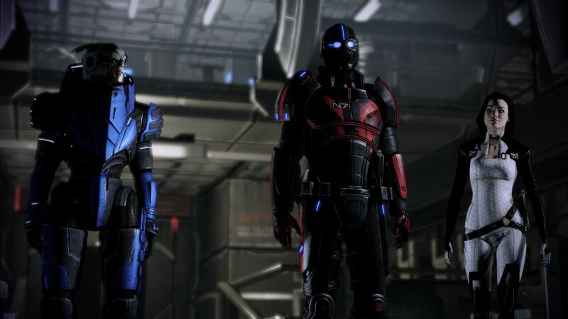 Mass Effect characters in a corridor