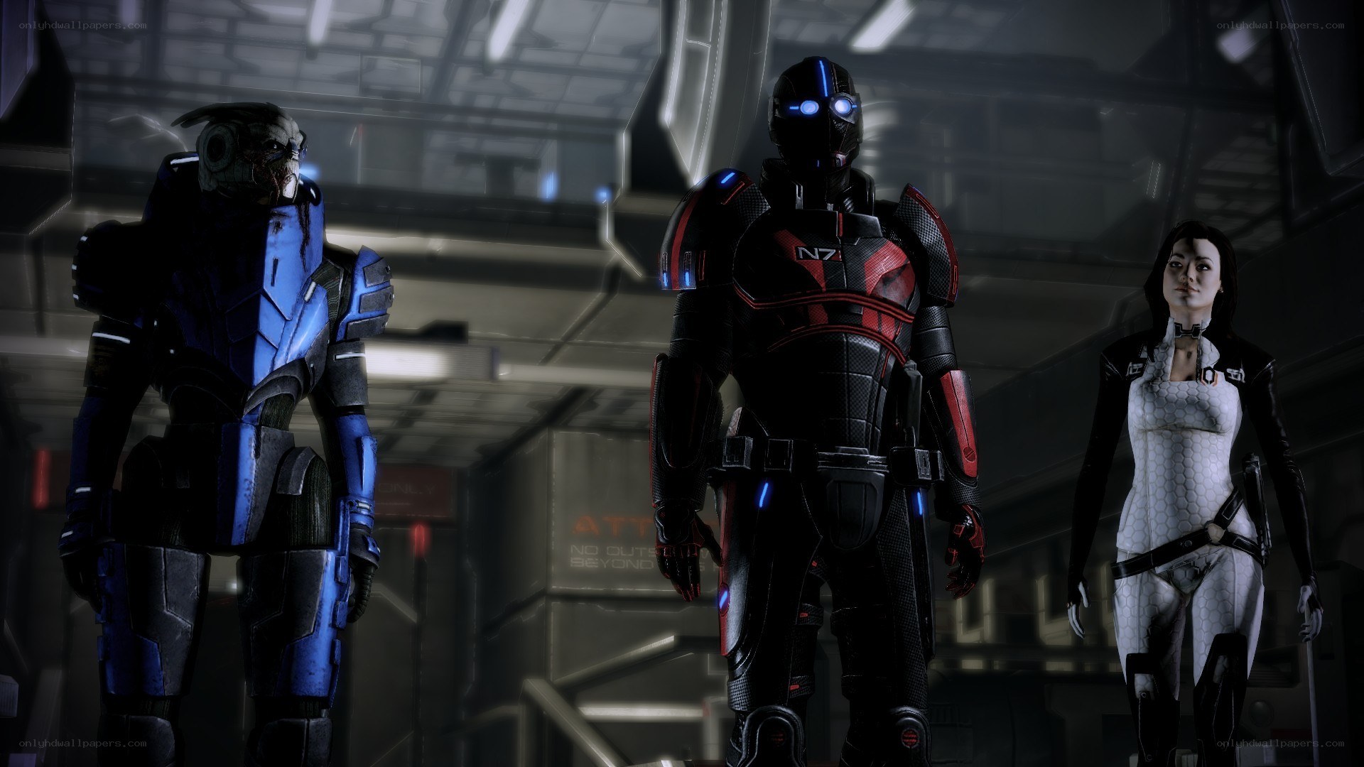 Mass Effect characters in a corridor