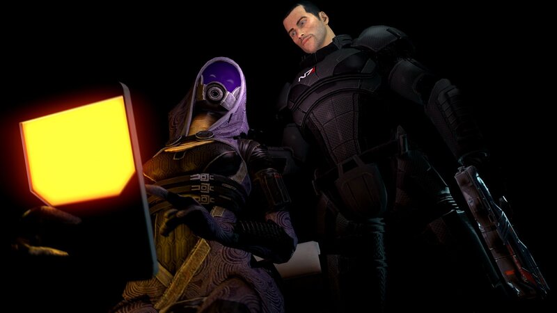 Mass Effect characters in dark room